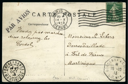 Stamp of France » Poste Aérienne 1913 Carte postale avec 5c semeuse (déf.) pour la 