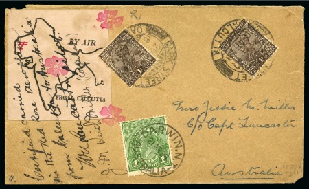 Stamp of India 1927 'RED ROSE' flight by Mrs Keith Miller and Cap
