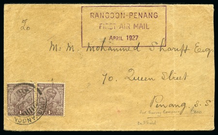 Stamp of Burma 1927 1st flight cover from Burma to Penang franked