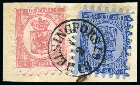 Stamp of Finland » 1860 Coat of Arms (Russian Currency) 10k Carmine-red, roulette II, together wit 1866 20