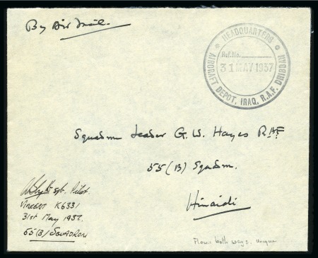 Stamp of Iraq 1937 UNIQUE air mail envelope flown both ways from