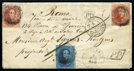 Stamp of Belgium » Belgique. 1861 Médaillons allongés (COB 9-12) 20c bleu margé et 2 X 40c carmin (1 margé) oblitér
