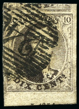 Stamp of Belgium » Belgique. 1851 Médaillons (filigrane sans cadre) (COB 6-8) 10c brun très bien margé avec voisin coin de feuil