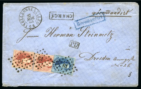 Stamp of Belgium » Belgique. 1863 Médaillons dentelés (COB 13-16) 20c bleu et 40c carmin X2 oblitération Lpts "61" s