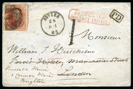 Stamp of Belgium » Belgique. 1861 Médaillons allongés (COB 9-12) 40c carmin  margé oblitération "4" sur lettre d'AN