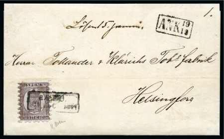 Stamp of Finland » 1860 Coat of Arms (Finnish Currency) 5p Lilac-brown, pale lilac laid paper, roulette II