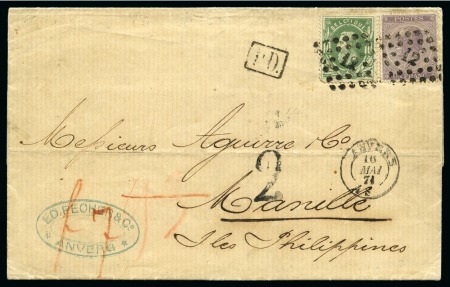 Stamp of Belgium » Belgique. Léopold 1er - Nouveau Type (COB 17-21) 1f violet et 10c vert oblitération Lpts 12 sur let