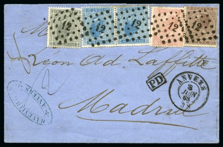 Stamp of Belgium » Belgique. Léopold 1er - Nouveau Type (COB 17-21) 10c gris, 20c bleu X2, 30c brun et 40c rose oblité