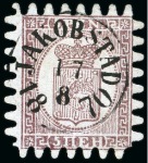 Stamp of Finland » 1860 Coat of Arms (Finnish Currency) 5p Brown, pale lilac laid paper, mint & used selec