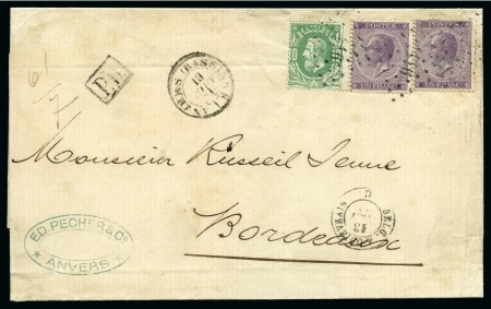 Stamp of Belgium » Belgique. Léopold 1er - Nouveau Type (COB 17-21) 1f violet X2 et 10c vert oblitération Lpts 416  su