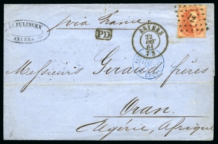 Stamp of Belgium » Belgique. 1863 Médaillons dentelés (COB 13-16) 40c carmin oblitération Lpts 12 sur lettre d'ANVER