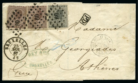 Stamp of Belgium » Belgique. Léopold 1er - Nouveau Type (COB 17-21) 10c gris et 30c brun X2 oblitération Lpts 60 sur l