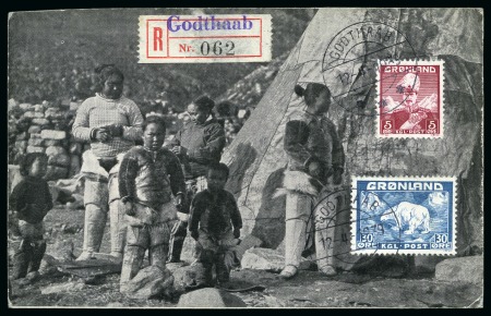 Stamp of Greenland 1939 Postcard of Eskimos registered to USA franked