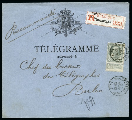 Stamp of Belgium » General issues from 1894 onwards 50c gris surenveloppe "TELEGRAMME" en recommandé d