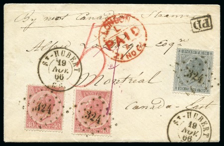 Stamp of Belgium » Belgique. Léopold 1er - Nouveau Type (COB 17-21) 10c gris, 40c rose X2 oblitération Lpts 324 sur le
