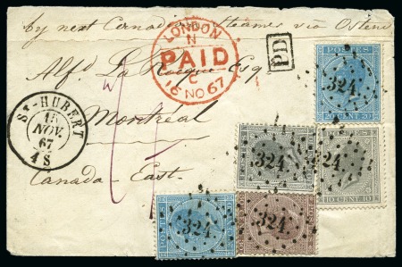 Stamp of Belgium » Belgique. Léopold 1er - Nouveau Type (COB 17-21) 10c gris X2, 20c bleu X2 et 30c brun oblitération 