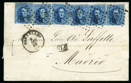 Stamp of Belgium » Belgique. 1863 Médaillons dentelés (COB 13-16) 20c bleu X6 oblitération Lpts 60 sur lettre de BRU