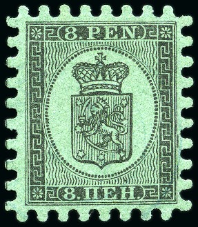 Stamp of Finland » 1860 Coat of Arms (Finnish Currency) THE EXTREMELY RARE ROULETTE IV
8p Black on yellow