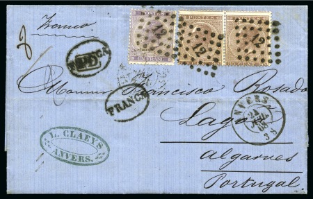 Stamp of Belgium » Belgique. Léopold 1er - Nouveau Type (COB 17-21) 2 lettres en simple et double ports pour le Portug