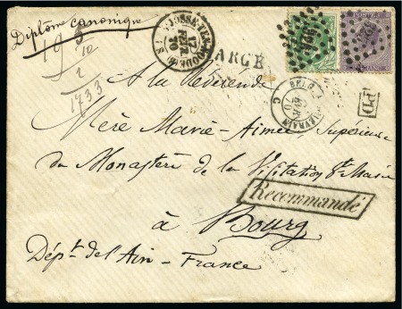 Stamp of Belgium » Belgique. Léopold 1er - Nouveau Type (COB 17-21) 1f violet et 10c vert oblitération 325 sur lettre 