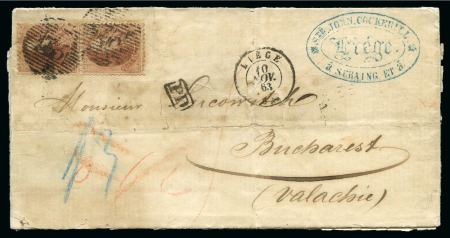 Stamp of Belgium » Belgique. 1863 Médaillons dentelés (COB 13-16) 4 lettres à destination de Bucharest (Empire Ottom