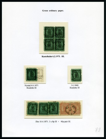 Stamp of Finland » 1860 Coat of Arms (Finnish Currency) 8p Black on green ordinary paper, roulette III, ba