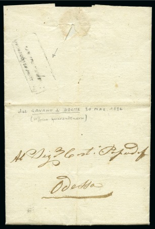 Stamp of Russia » Russia Imperial Pre-Stamp Postal History 1836 Entire to Odessa bearing GAVANO disinfection