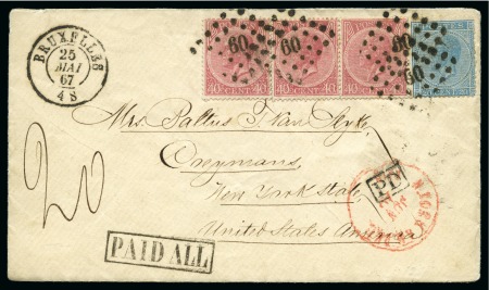 Stamp of Belgium » Belgique. Léopold 1er - Nouveau Type (COB 17-21) 20c bleu et 40c rose X3 oblitération Lpts 60 sur l