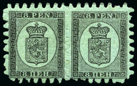 Stamp of Finland » 1860 Coat of Arms (Finnish Currency) 8p Black on ribbed yellow-green paper, roulette II