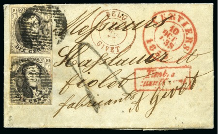 Stamp of Belgium » Belgique. 1851 Médaillons (filigrane sans cadre) (COB 6-8) 12 lettres affranchies avec 10, 20 et 40c médaillo