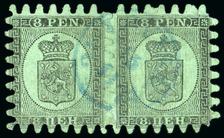 Stamp of Finland » 1860 Coat of Arms (Finnish Currency) 8p Black on ribbed yellow-green paper, roulette II