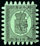 Stamp of Finland » 1860 Coat of Arms (Finnish Currency) 8p Black on greyish green coarse paper, roulette I