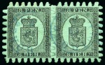 Stamp of Finland » 1860 Coat of Arms (Finnish Currency) 8p Black on greyish green coarse paper, roulette I