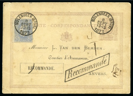Stamp of Belgium » Belgique. 1869-83 Nouveaux types et nouvelles valeurs (COB 26-37) 3 entiers postaux 5c violet et 5c vert avec complé