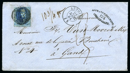 Stamp of Belgium » Belgique. 1863 Médaillons dentelés (COB 13-16) 7 lettres affranchies insuffisamment avec médaillo