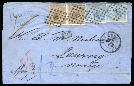 Stamp of Belgium » Belgique. Léopold 1er - Nouveau Type (COB 17-21) 5 lettres affranchies émission de 1865 à destinati