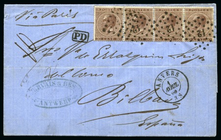 Stamp of Belgium » Belgique. Léopold 1er - Nouveau Type (COB 17-21) 10 lettres affranchies émission de 1865 à destinat