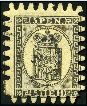 Stamp of Finland » 1860 Coat of Arms (Finnish Currency) ERROR OF COLOUR
5p Black on yellow, lightly use
