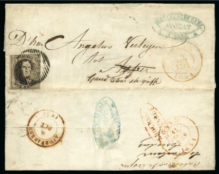Stamp of Belgium » Belgique. 1851 Médaillons (filigrane sans cadre) (COB 6-8) 5 lettres affranchies Médaillons non dentelés au d