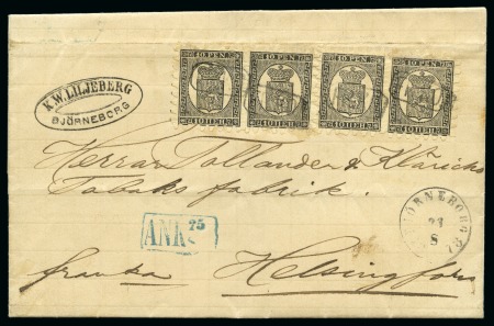 Stamp of Finland » 1860 Coat of Arms (Finnish Currency) 10p Black on laid pale chamois paper, roulette III