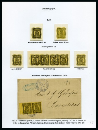 Stamp of Finland » 1860 Coat of Arms (Finnish Currency) 10p Black on ordinary paper, straw yellow or chamo