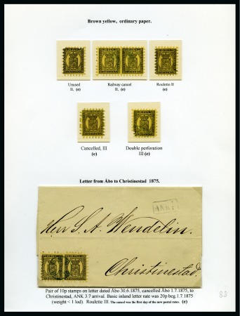 Stamp of Finland » 1860 Coat of Arms (Finnish Currency) 10p Black on ordinary brown-yellow paper, group on