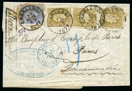 Stamp of Belgium » Belgique. 1869-83 Nouveaux types et nouvelles valeurs (COB 26-37) 5 lettres affranchies émissions de 1869 avec griff