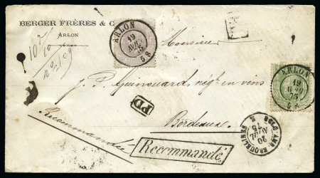 Stamp of Belgium » Belgique. 1869-83 Nouveaux types et nouvelles valeurs (COB 26-37) 6 lettres affranchies émissions de 1869 dont 1f +1