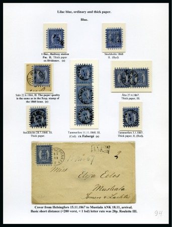 Stamp of Finland » 1860 Coat of Arms (Finnish Currency) 20p Blue, lilac-blue paper, roulettes II and III,