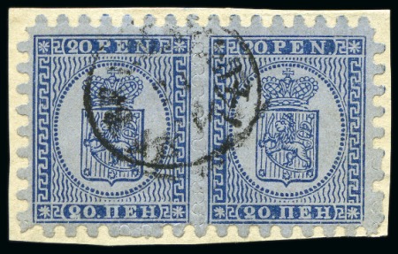 Stamp of Finland » 1860 Coat of Arms (Finnish Currency) 20p Deep blue, grey-blue paper, the rare roulette