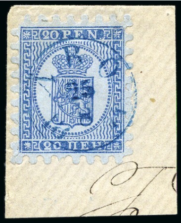 Stamp of Finland » 1860 Coat of Arms (Finnish Currency) 20p Deep blue, grey-blue paper, the rare roulette