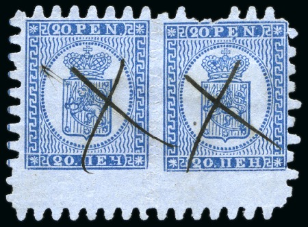 Stamp of Finland » 1860 Coat of Arms (Finnish Currency) 20p Dark greenish blue, grey-blue paper, roulette