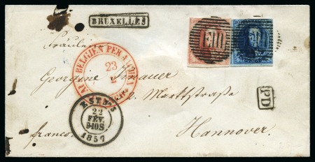 Stamp of Belgium » Belgique. 1851 Médaillons (filigrane sans cadre) (COB 6-8) 13 lettres affranchies médaillons non dentelés tou