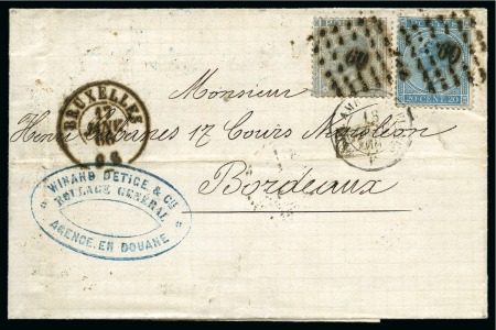 Stamp of Belgium » Belgique. Léopold 1er - Nouveau Type (COB 17-21) 10c gris et 20c bleu oblitérés Lpts 60 sur lettre 